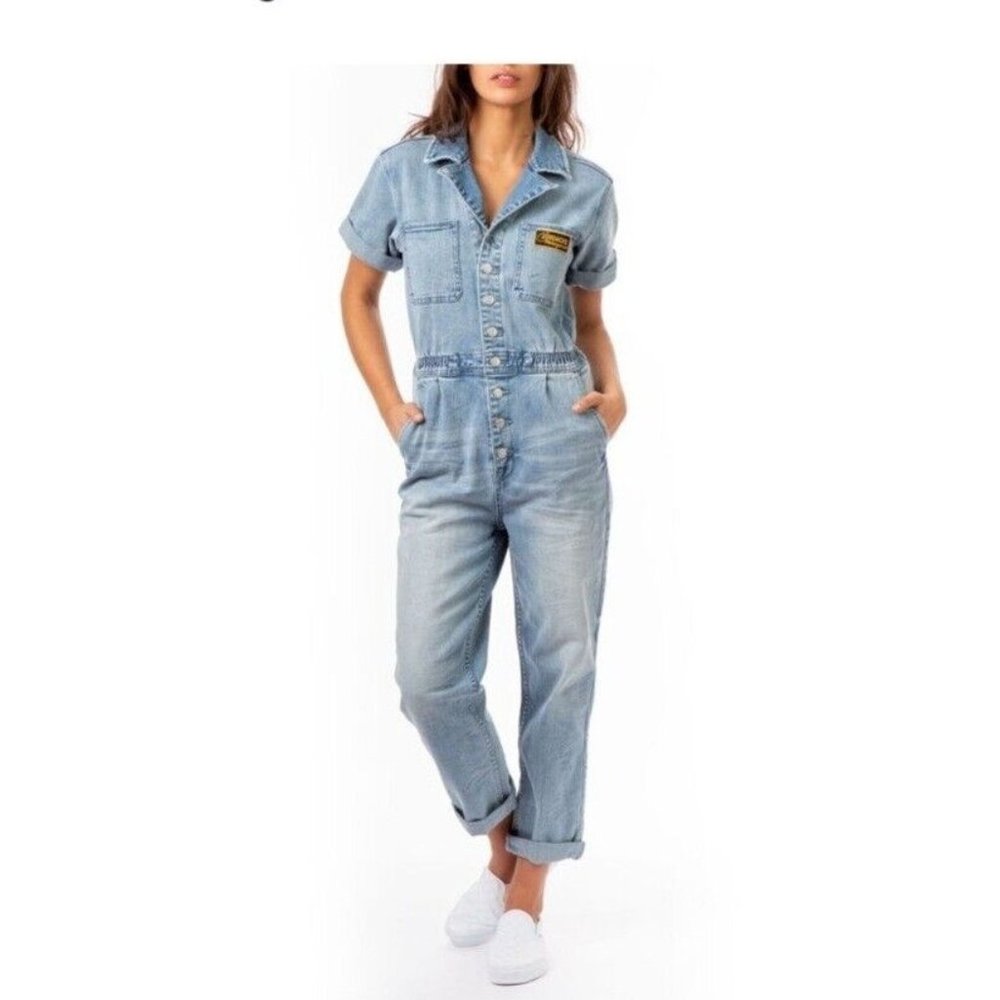 Jordache Vintage Denim Overalls Women’s Size L Cameron Jean Romper  Coveralls